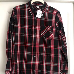 Boys Size 18 Black Red Plaid Dress Button Up Shirt